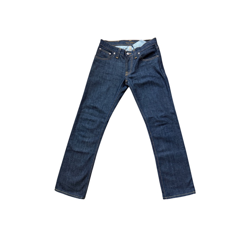 Nudie Jeans Co Womens Dry Denim Indigo Straight Leg Jeans Orange Stitching 29x27